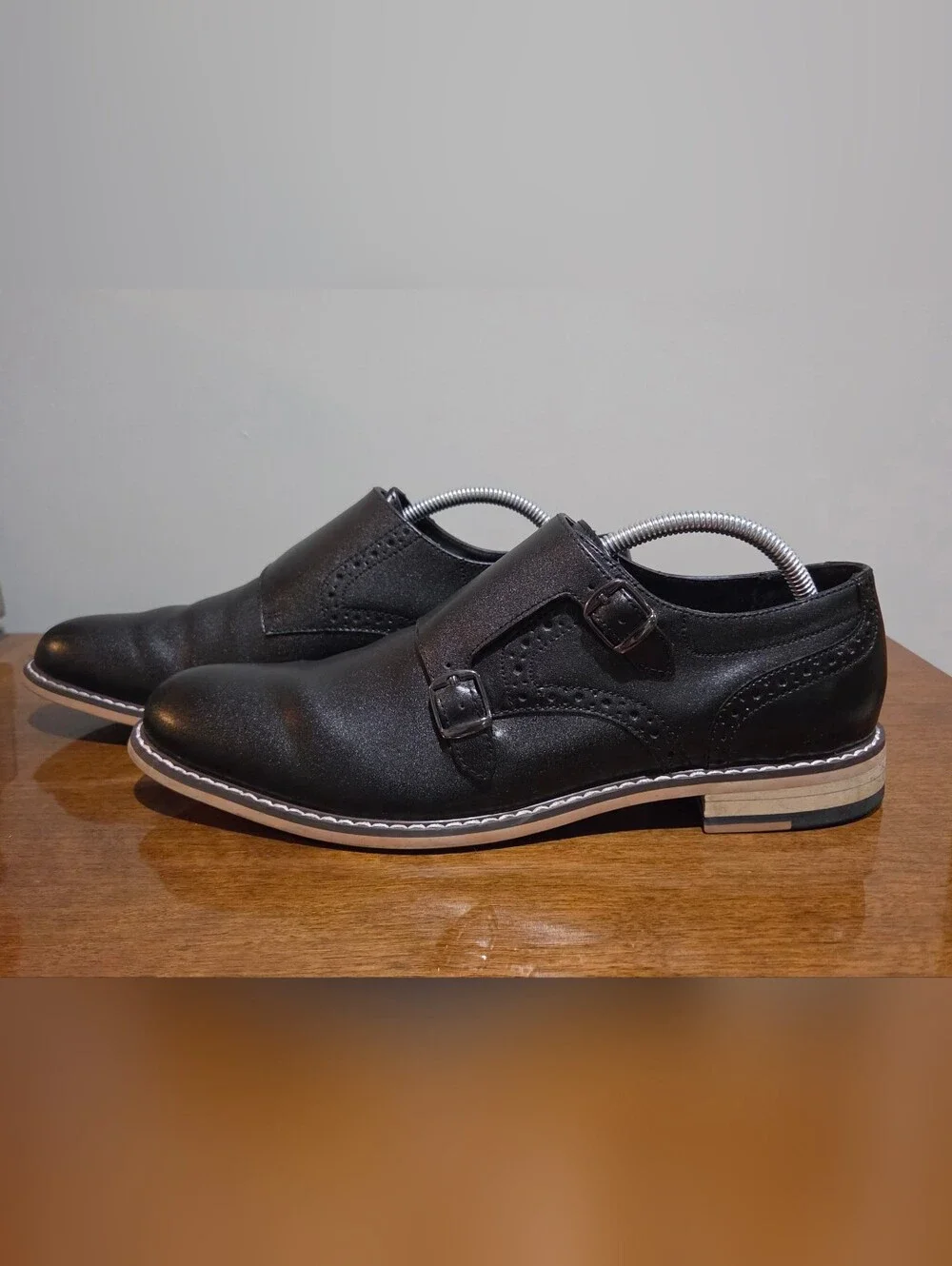 Men's Barr III Black Monk Double Buckle Jesse Leather Dress Shoes Size 10.5M